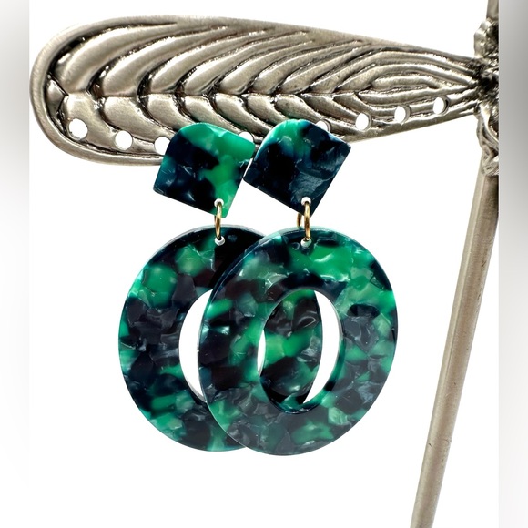 Maison Oval Pierced Earrings in Blue/Green - Picture 2 of 9